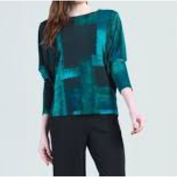 CLARA SUNWOO watercolor dolman sleeve top blue green art deco wearable artsy - Picture 2 of 9